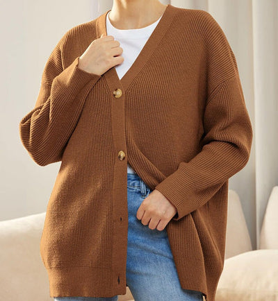 Knitted Cardigan | Button-Up | V-Neck | Oversized Cardigan | Women's Knitwear-Grace Aura
