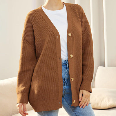 Knitted Cardigan | Button-Up | V-Neck | Oversized Cardigan | Women's Knitwear-Grace Aura