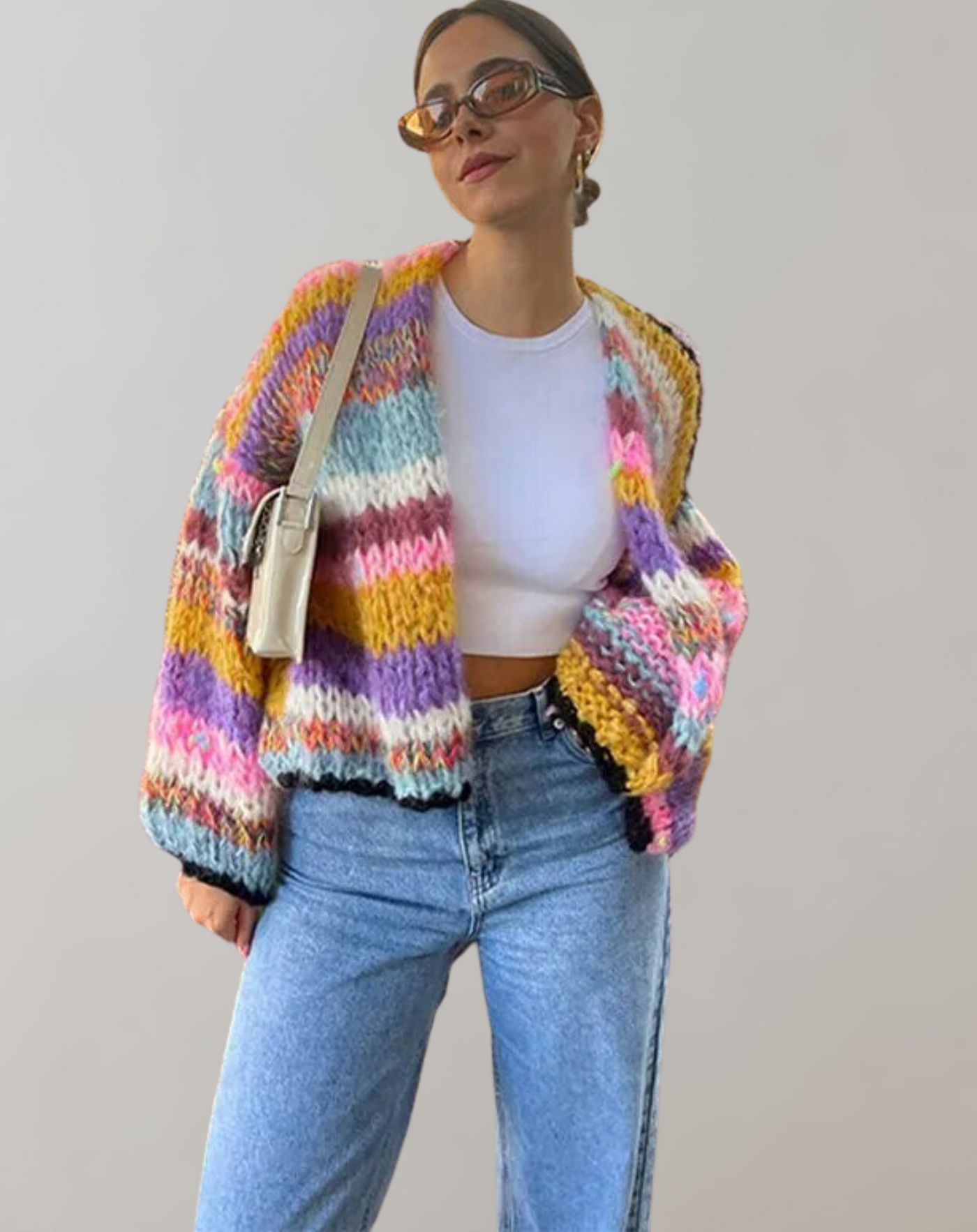 Knitted Cardigan | Colorful | Striped | Chunky Cardigan | Women's Knitwear-Grace Aura