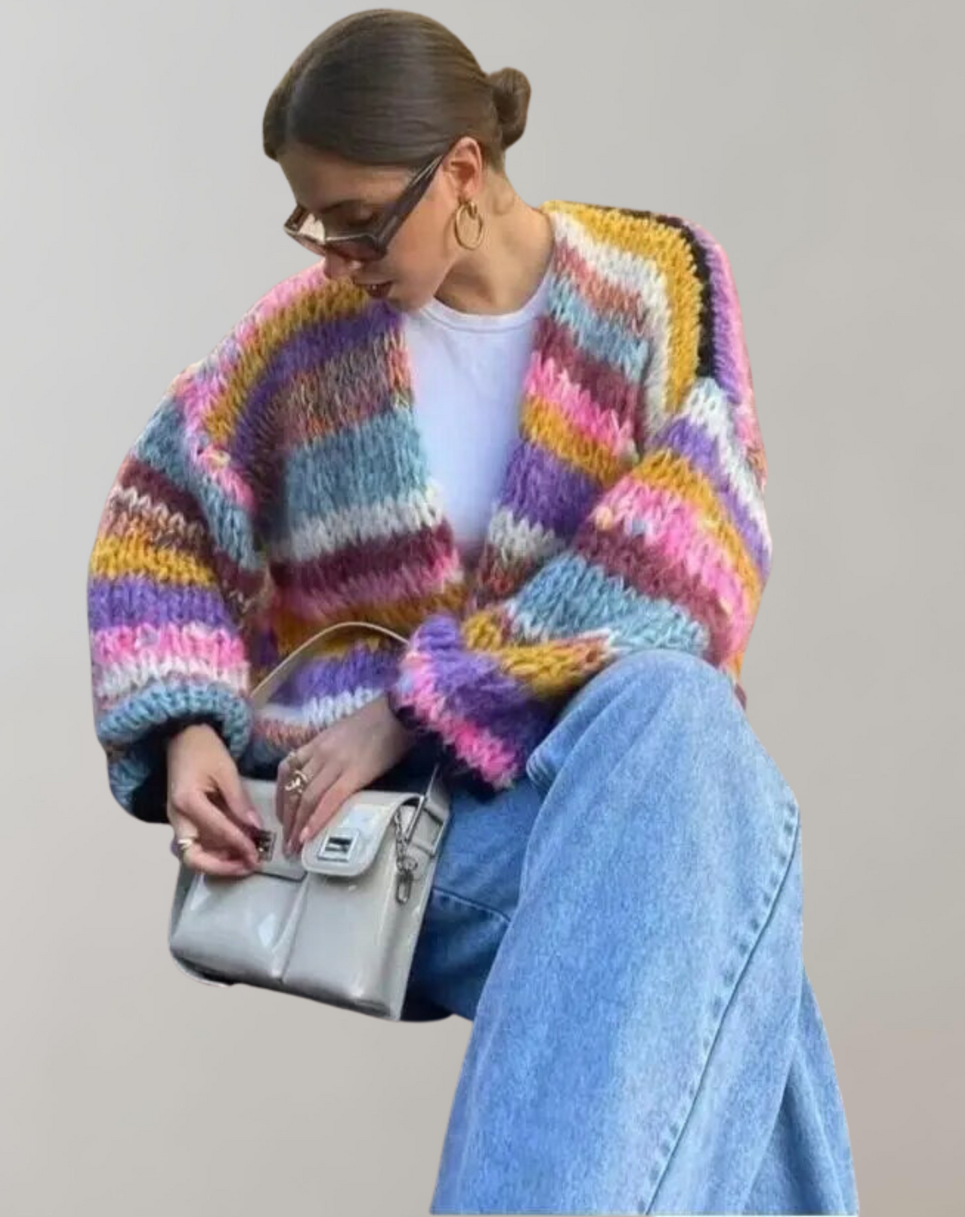 Knitted Cardigan | Colorful | Striped | Chunky Cardigan | Women's Knitwear-Grace Aura