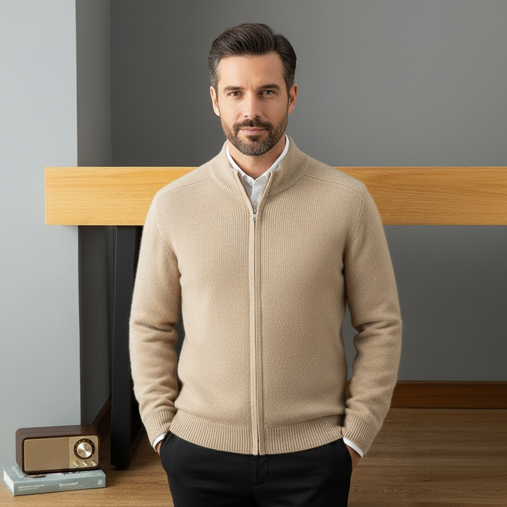 Knitted Cardigan - Men's Warm Zip-Up Cardigan Sweater-Grace Aura