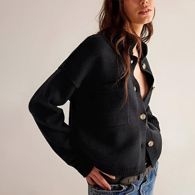 Knitted Cardigan - Relaxed Fit - Pockets - Button-Up Cardigan - Women's Knitwear-Grace Aura