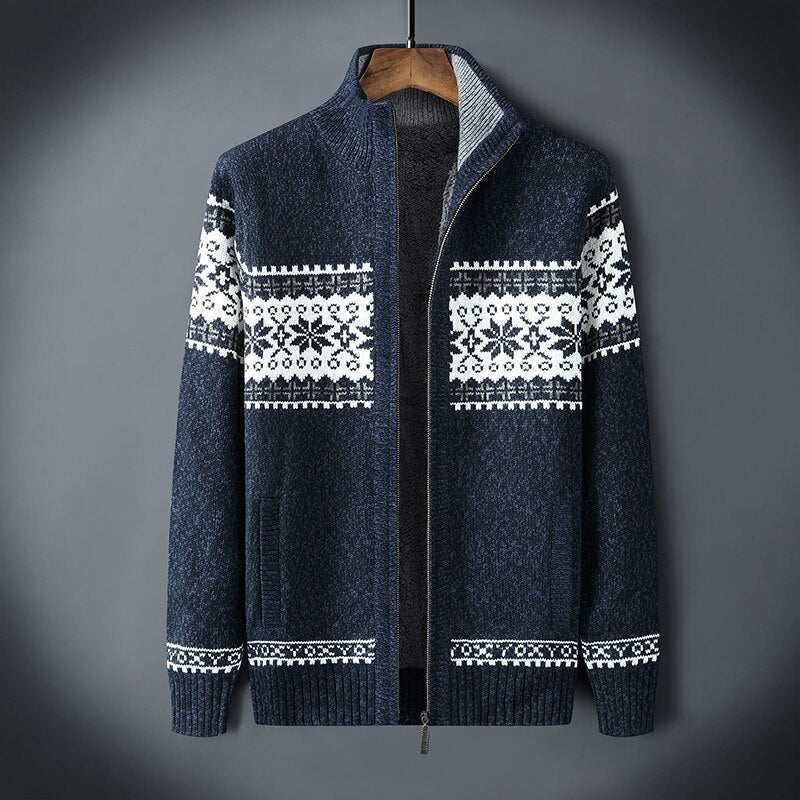 Knitted Cardigan | Winter | Snowflake | Zip-Up Cardigan | Men's Knitwear-Grace Aura