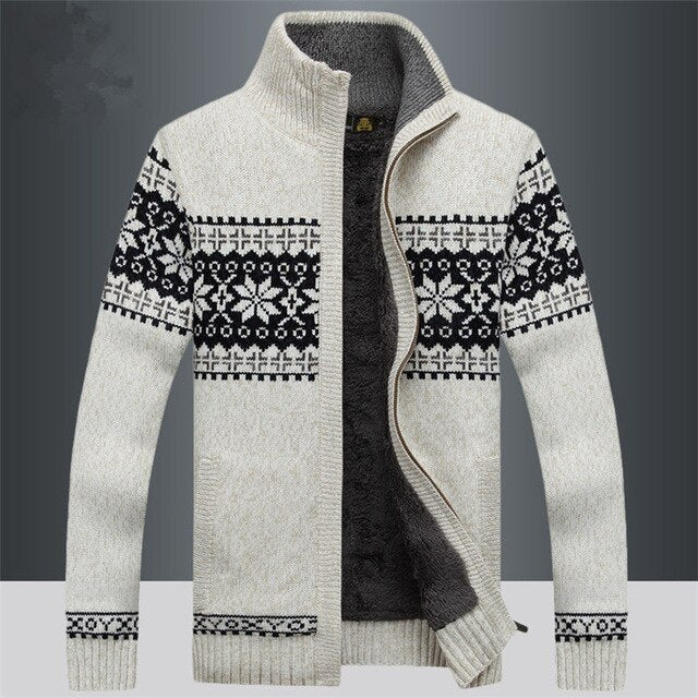 Knitted Cardigan | Winter | Snowflake | Zip-Up Cardigan | Men's Knitwear-Grace Aura
