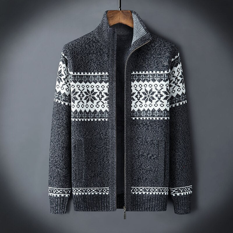 Knitted Cardigan | Winter | Snowflake | Zip-Up Cardigan | Men's Knitwear-Grace Aura