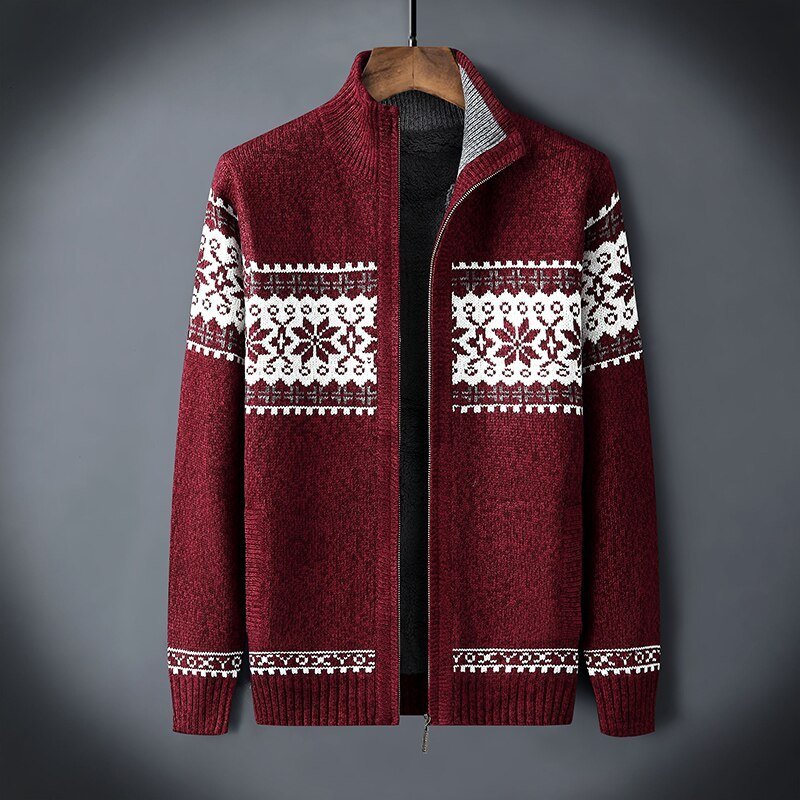 Knitted Cardigan | Winter | Snowflake | Zip-Up Cardigan | Men's Knitwear-Grace Aura