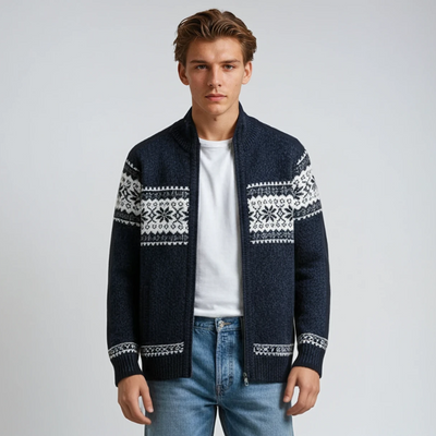 Knitted Cardigan | Winter | Snowflake | Zip-Up Cardigan | Men's Knitwear-Grace Aura