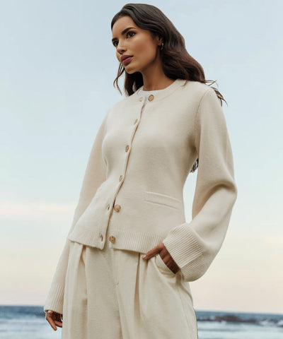 Knitted Cardigan - Women's Elegant Button-Up Cashmere Cardigan-Grace Aura