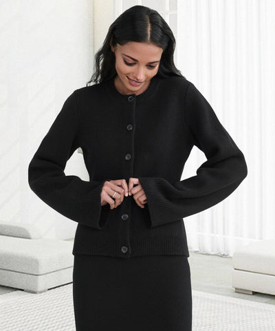 Knitted Cardigan - Women's Elegant Button-Up Cashmere Cardigan-Grace Aura