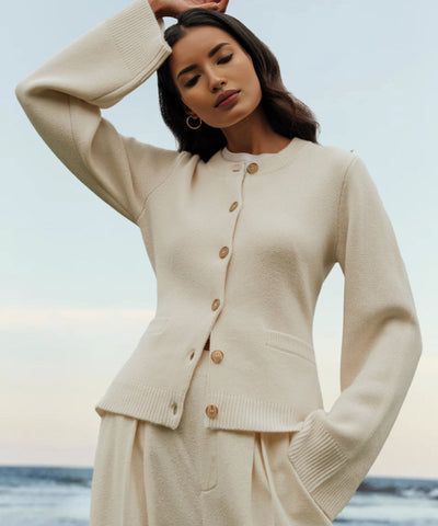 Knitted Cardigan - Women's Elegant Button-Up Cashmere Cardigan-Grace Aura