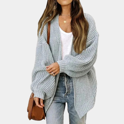 Knitted Cardigan - Women's Open Front Oversized Chunky Cardigan-Grace Aura