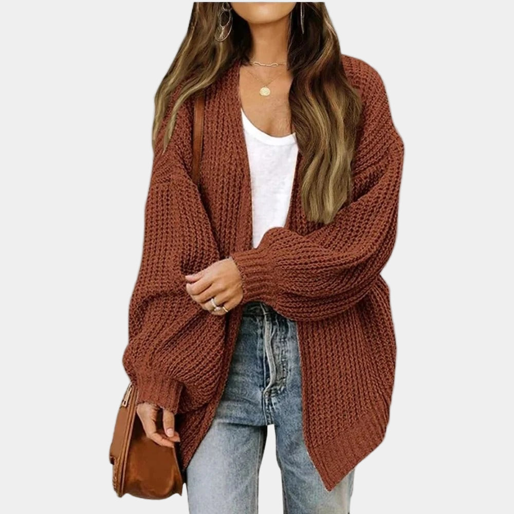 Knitted Cardigan - Women's Open Front Oversized Chunky Cardigan-Grace Aura