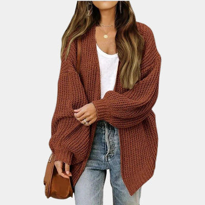 Knitted Cardigan - Women's Open Front Oversized Chunky Cardigan-Grace Aura