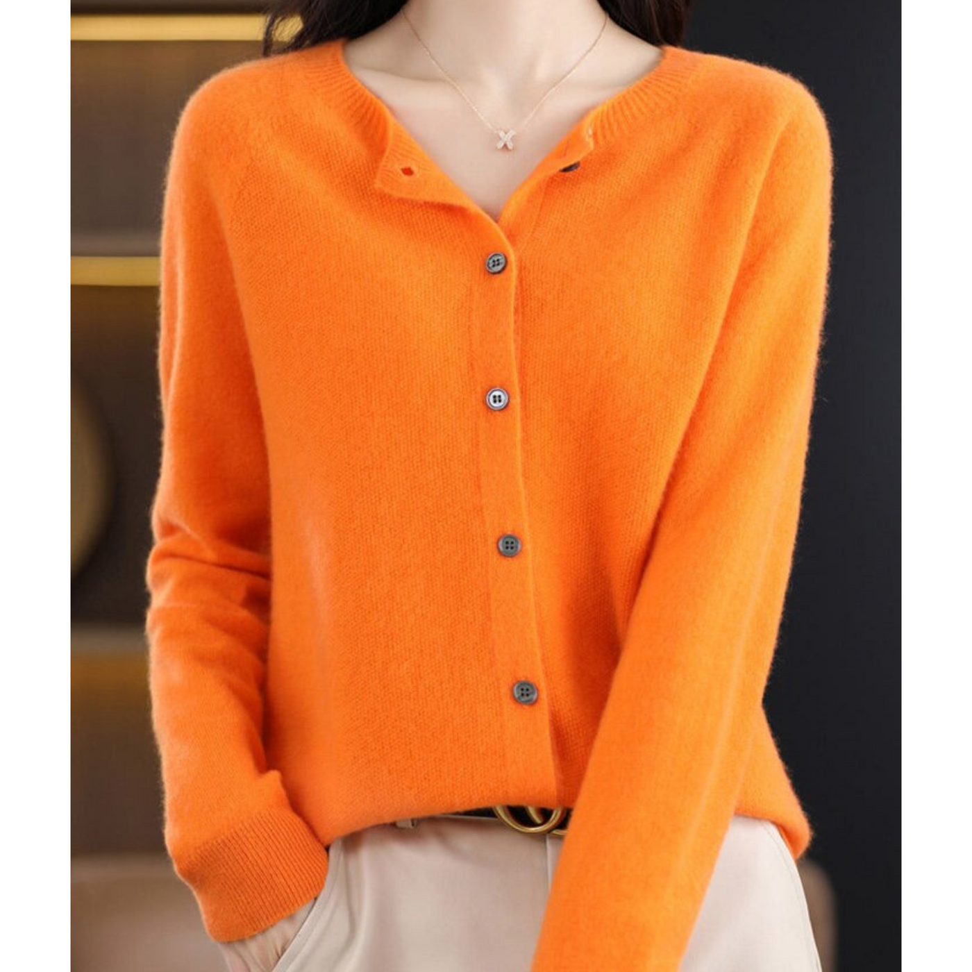 Knitted Cardigan - Women's Woolen Button-Up Cardigan for Winter-Grace Aura