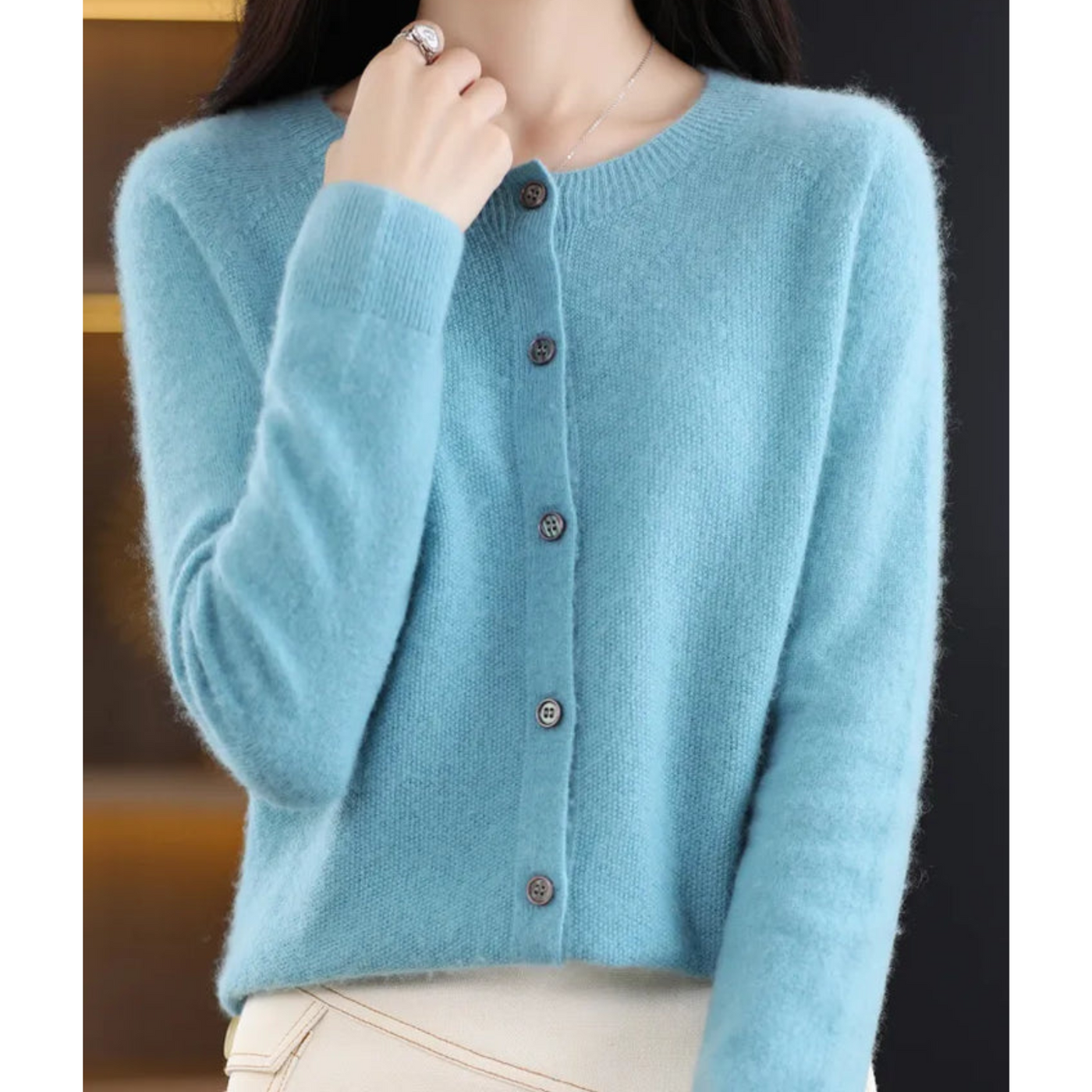 Knitted Cardigan - Women's Woolen Button-Up Cardigan for Winter-Grace Aura