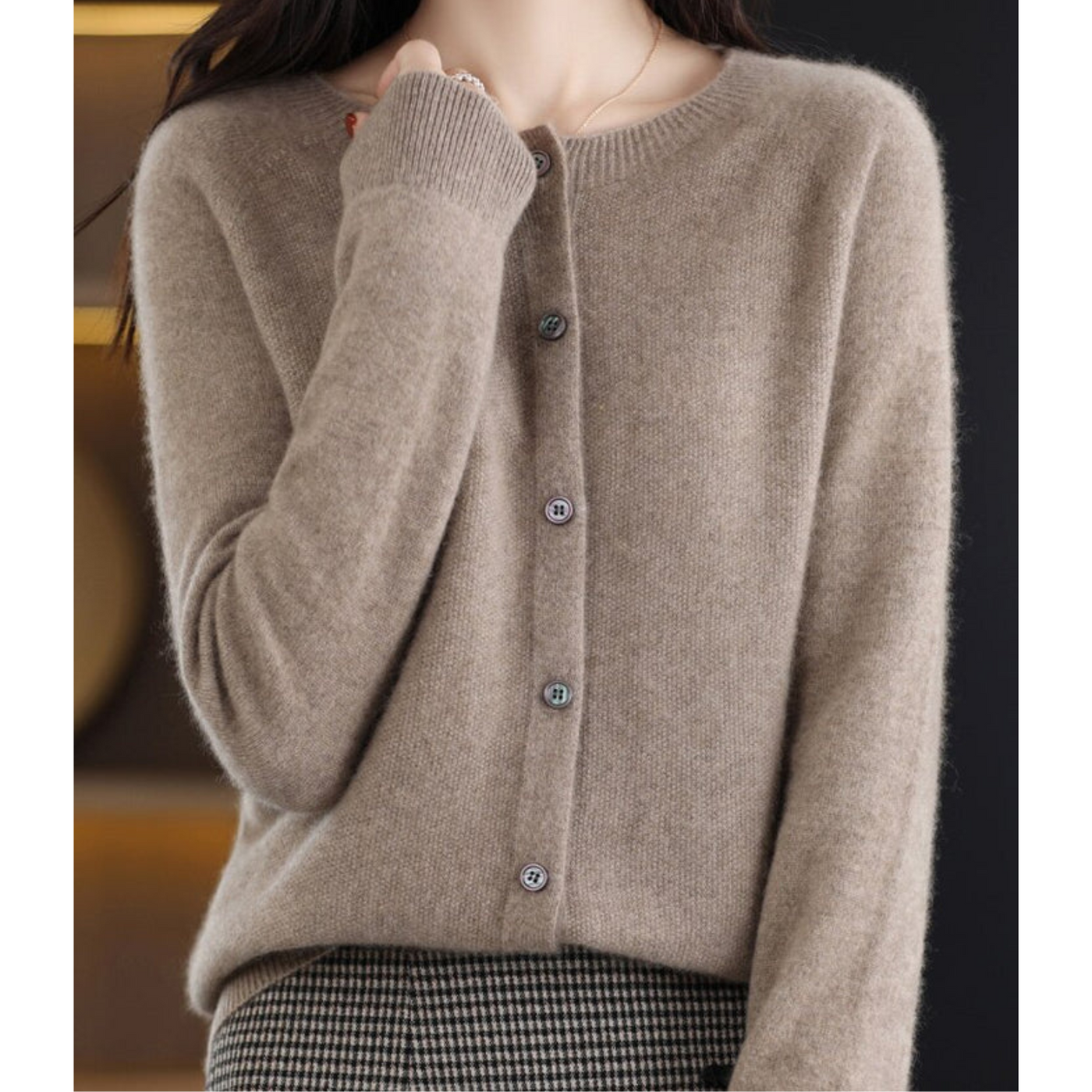 Knitted Cardigan - Women's Woolen Button-Up Cardigan for Winter-Grace Aura