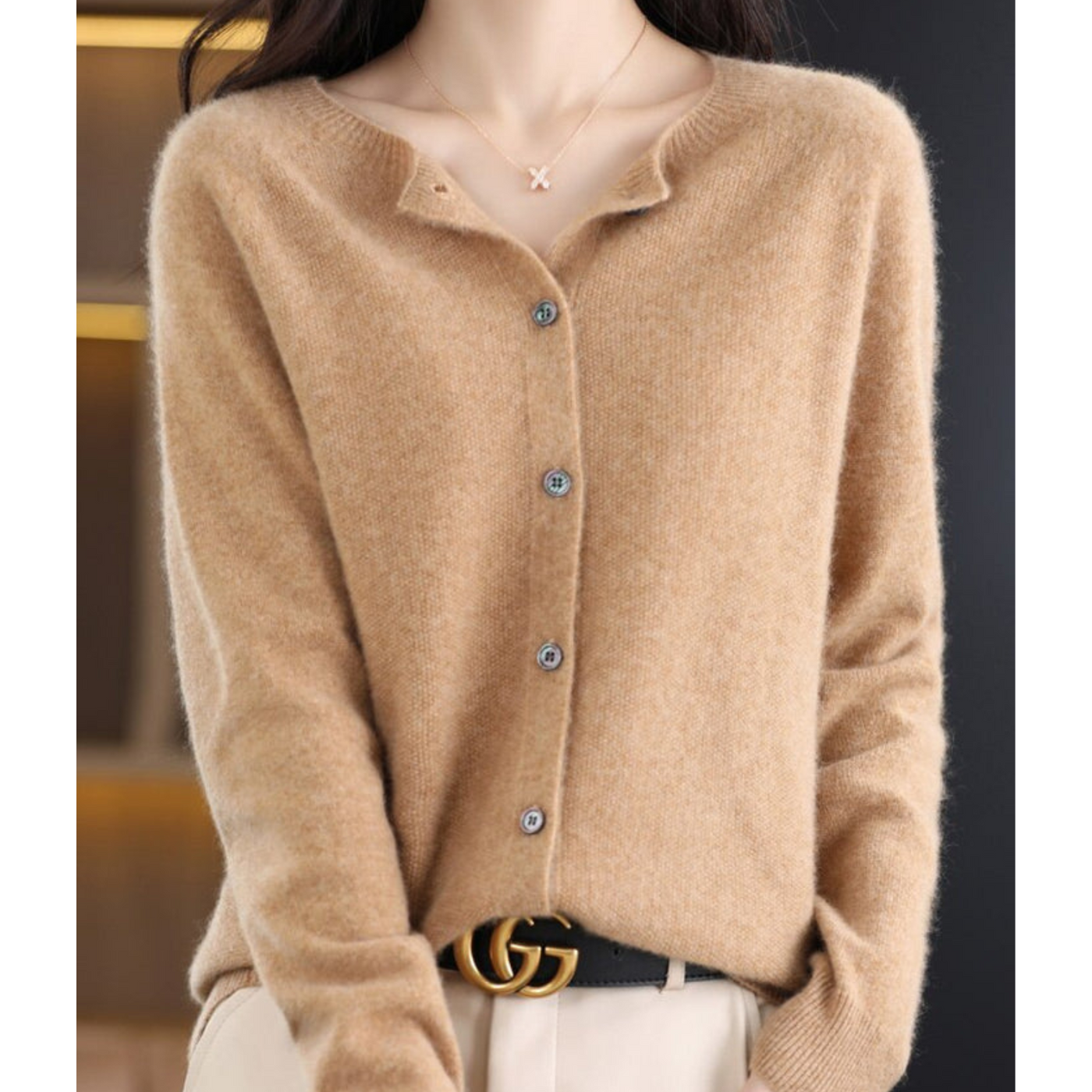 Knitted Cardigan - Women's Woolen Button-Up Cardigan for Winter-Grace Aura