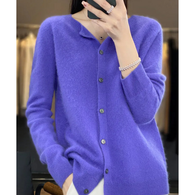 Knitted Cardigan - Women's Woolen Button-Up Cardigan for Winter-Grace Aura