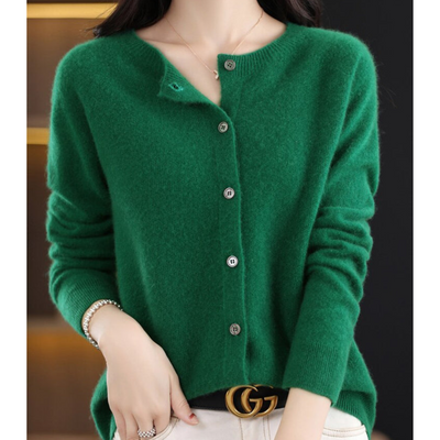 Knitted Cardigan - Women's Woolen Button-Up Cardigan for Winter-Grace Aura