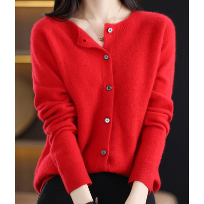 Knitted Cardigan - Women's Woolen Button-Up Cardigan for Winter-Grace Aura