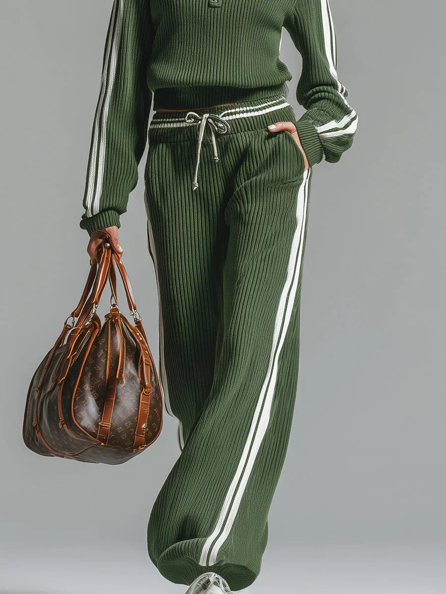 Knitted Co-Ord | Green | Half Zip | Two-Piece Set | Women's Tracksuit-Grace Aura