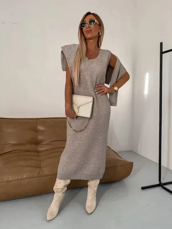 Knitted Co-Ord - Jumper - Midi Dress - Knit Two-Piece Set - Women's Autumn Clothes-Grace Aura