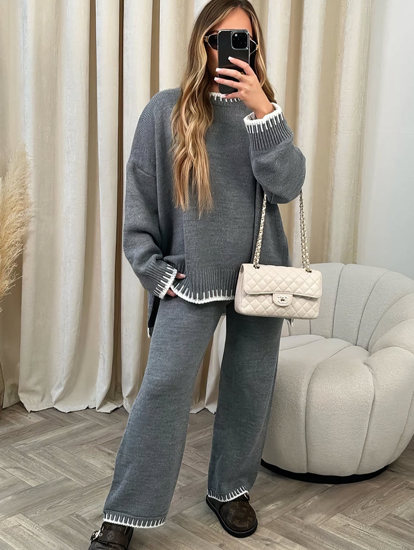 Knitted Co-Ord | Oversized Jumper | Two-Piece Set | Women's Loungewear | Lounge Sets-Grace Aura