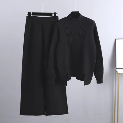 Knitted Co-Ord Set - Oversized - Wide Leg - Knit Two-Piece Set - Women's Loungewear-Grace Aura