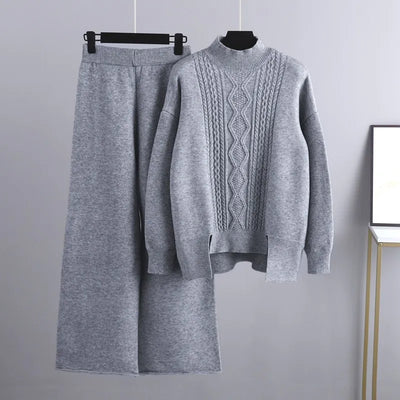 Knitted Co-Ord Set - Oversized - Wide Leg - Knit Two-Piece Set - Women's Loungewear-Grace Aura