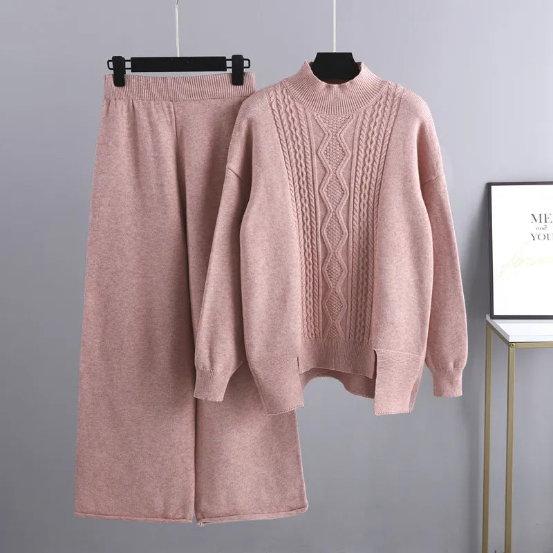Knitted Co-Ord Set - Oversized - Wide Leg - Knit Two-Piece Set - Women's Loungewear-Grace Aura