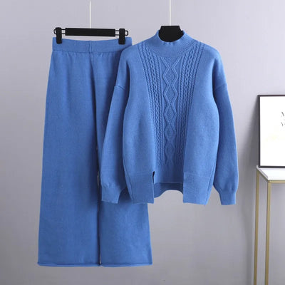 Knitted Co-Ord Set - Oversized - Wide Leg - Knit Two-Piece Set - Women's Loungewear-Grace Aura