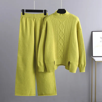 Knitted Co-Ord Set - Oversized - Wide Leg - Knit Two-Piece Set - Women's Loungewear-Grace Aura