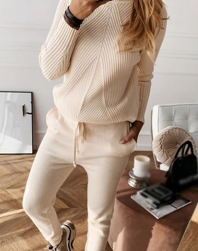 Knitted Co-Ord - Turtleneck - Drawstring - Knit Two-Piece Set - Women's Loungewear-Grace Aura