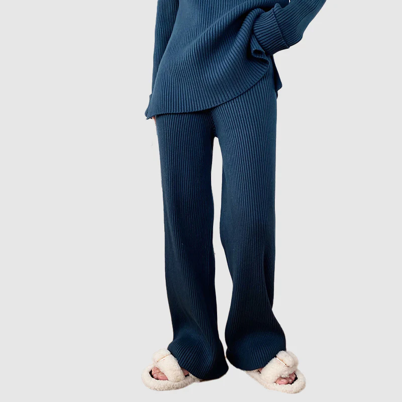 Knitted Co-Ord - Women's Rib Knit Loungewear Two-Piece Set-Grace Aura