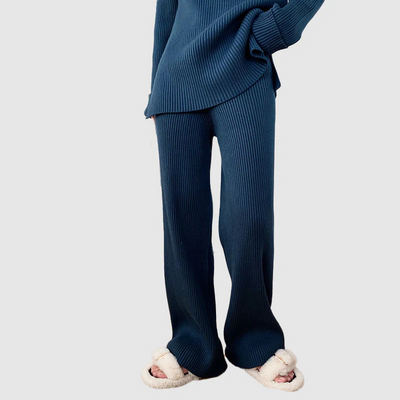 Knitted Co-Ord - Women's Rib Knit Loungewear Two-Piece Set-Grace Aura