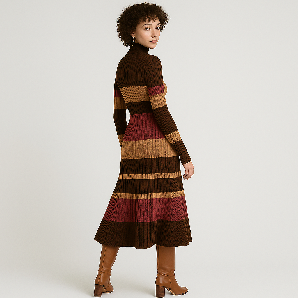Knitted Dress - Turtleneck - Midi - Sweater Dress - Long Sleeve Dress-Grace Aura