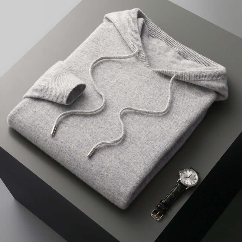 Knitted Hoodie - Men's Plain Hooded Pullover Sweater-Grace Aura
