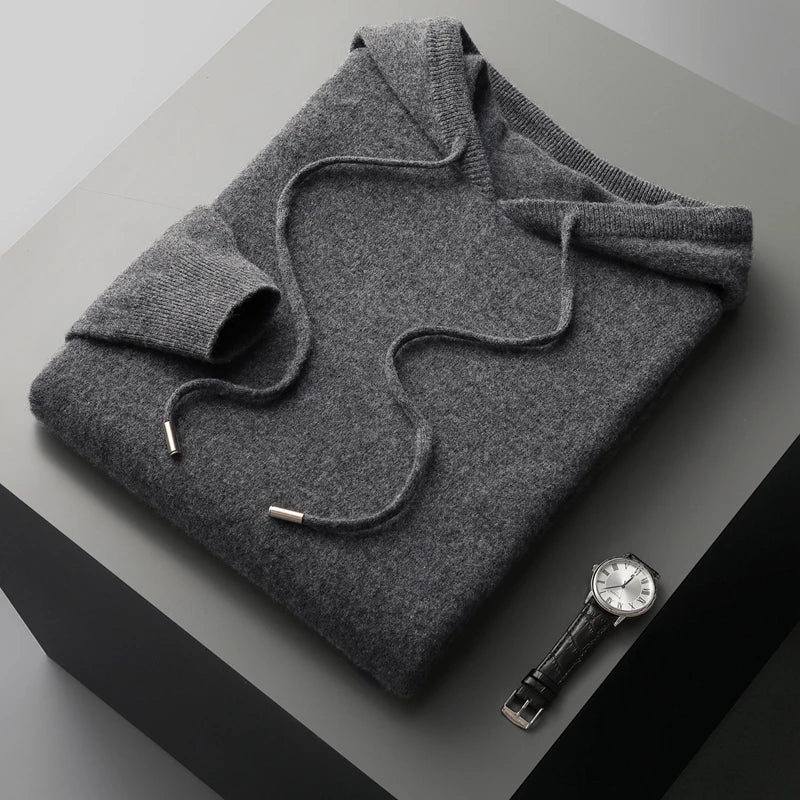 Knitted Hoodie - Wool - Loose Fit - Hoodie Sweater - Men's Knitwear-Grace Aura