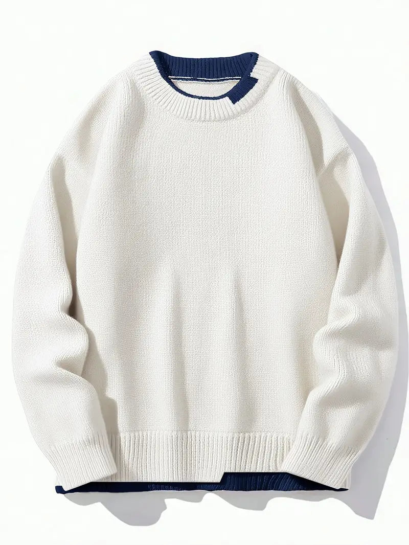 Knitted Jumper - Men's Casual Plain Crew Neck Pullover Sweater-Grace Aura
