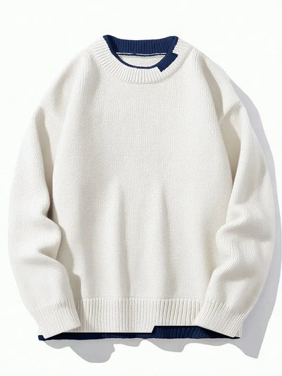 Knitted Jumper - Men's Casual Plain Crew Neck Pullover Sweater-Grace Aura