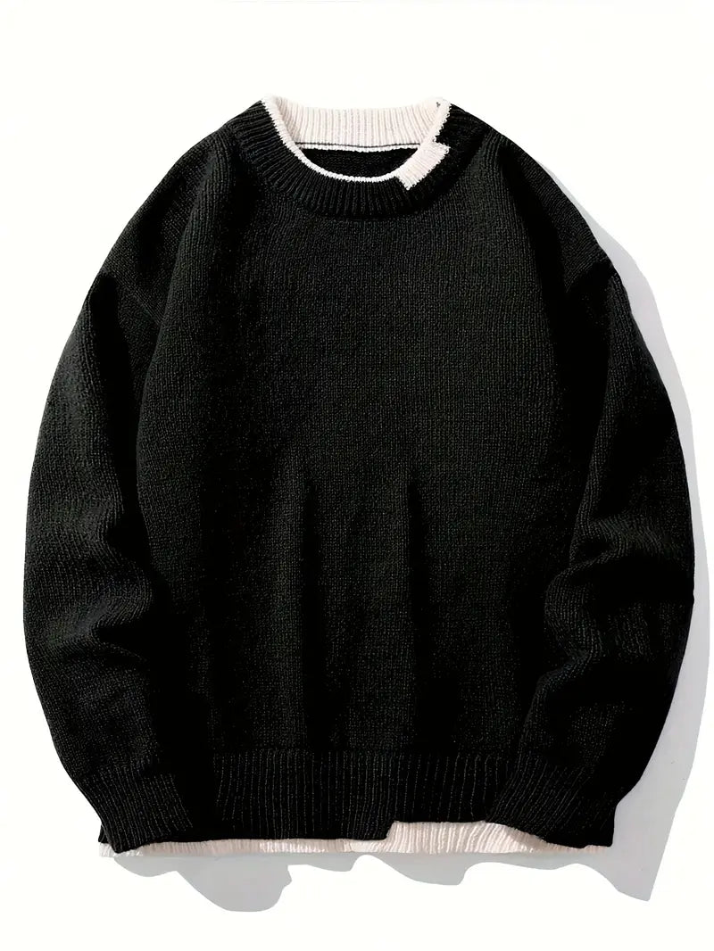 Knitted Jumper - Men's Casual Plain Crew Neck Pullover Sweater-Grace Aura