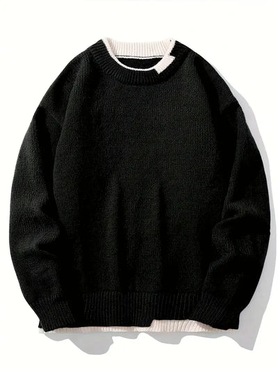 Knitted Jumper - Men's Casual Plain Crew Neck Pullover Sweater-Grace Aura