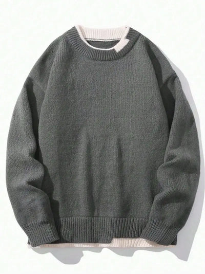 Knitted Jumper - Men's Casual Plain Crew Neck Pullover Sweater-Grace Aura