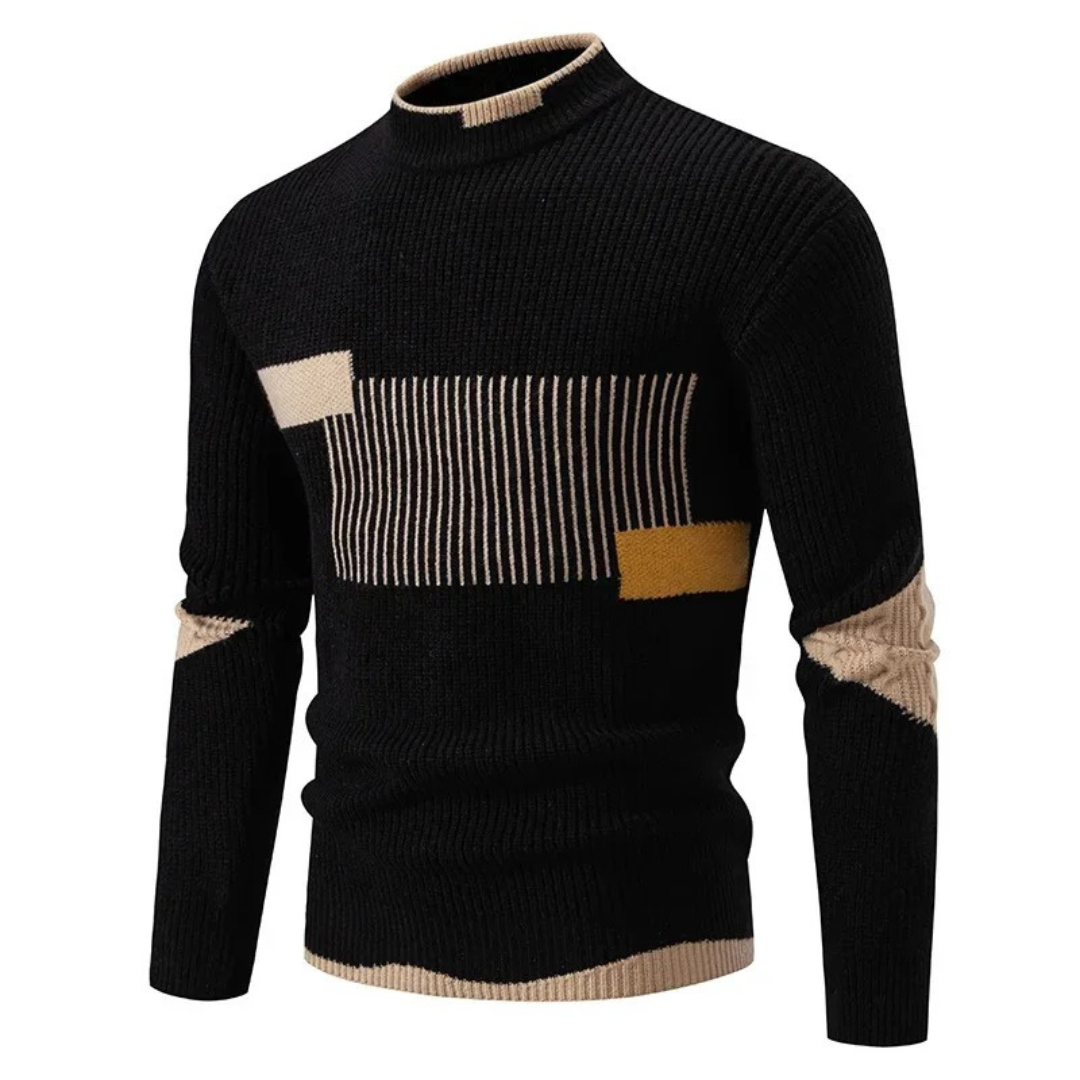 Knitted Jumper - Men's High Neck Rib Knit Pullover Sweater-Grace Aura