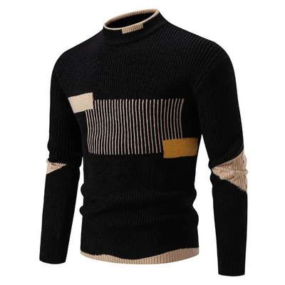 Knitted Jumper - Men's High Neck Rib Knit Pullover Sweater-Grace Aura