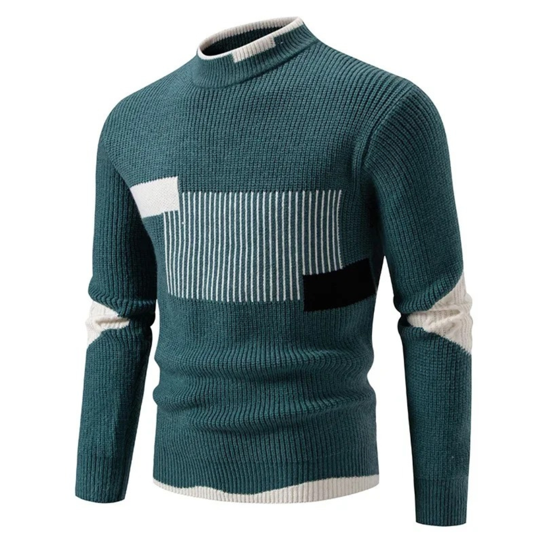 Knitted Jumper - Men's High Neck Rib Knit Pullover Sweater-Grace Aura
