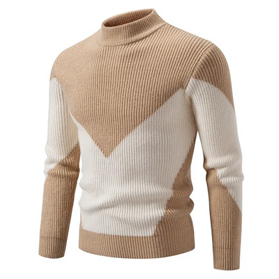 Knitted Jumper - Men's High Neck Rib Knit Pullover Sweater-Grace Aura