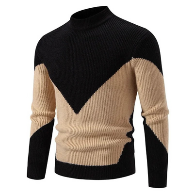 Knitted Jumper - Men's High Neck Rib Knit Pullover Sweater-Grace Aura
