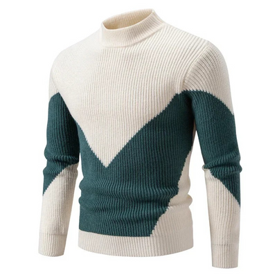 Knitted Jumper - Men's High Neck Rib Knit Pullover Sweater-Grace Aura