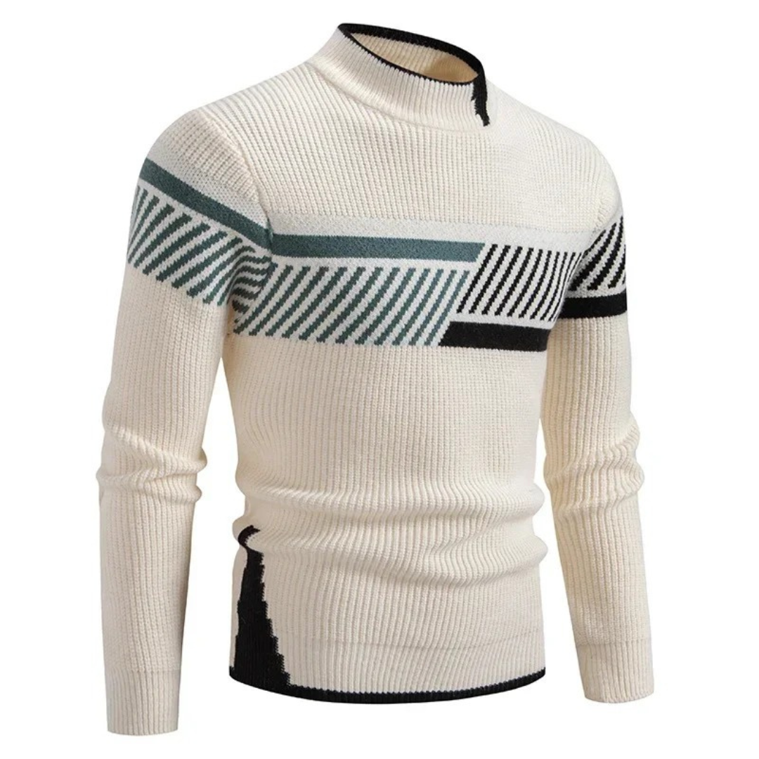 Knitted Jumper - Men's High Neck Rib Knit Pullover Sweater-Grace Aura